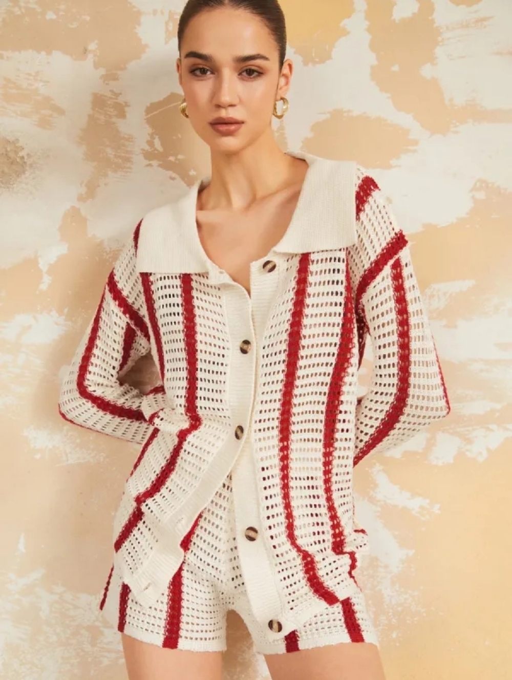 NWT COMMENSE | Crochet Striped Short 2 Pc Set - Picture 2 of 8